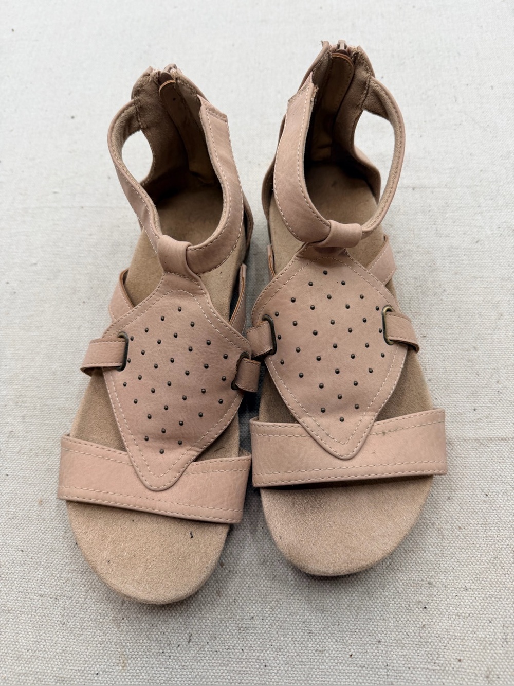 Avon Nude Pink Suede Perforated Ankle Strap Sandals